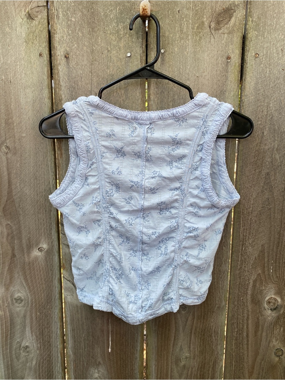 Anthropologie Pilcro Pointelle Floral Henley Tank Blue Small Y2K - Picture 9 of 9